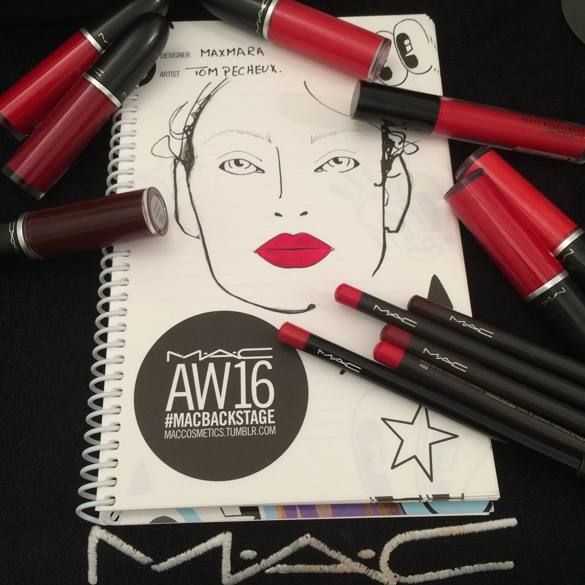 Lip lip lip <a href="/maxmara/">Max Mara</a> with <a href="/TomPecheuxMU/">Tom Pecheux</a> #MACBackstage <a href="/MACcosmetics/">M•A•C Cosmetics</a> using retromatte liquid and lipglass