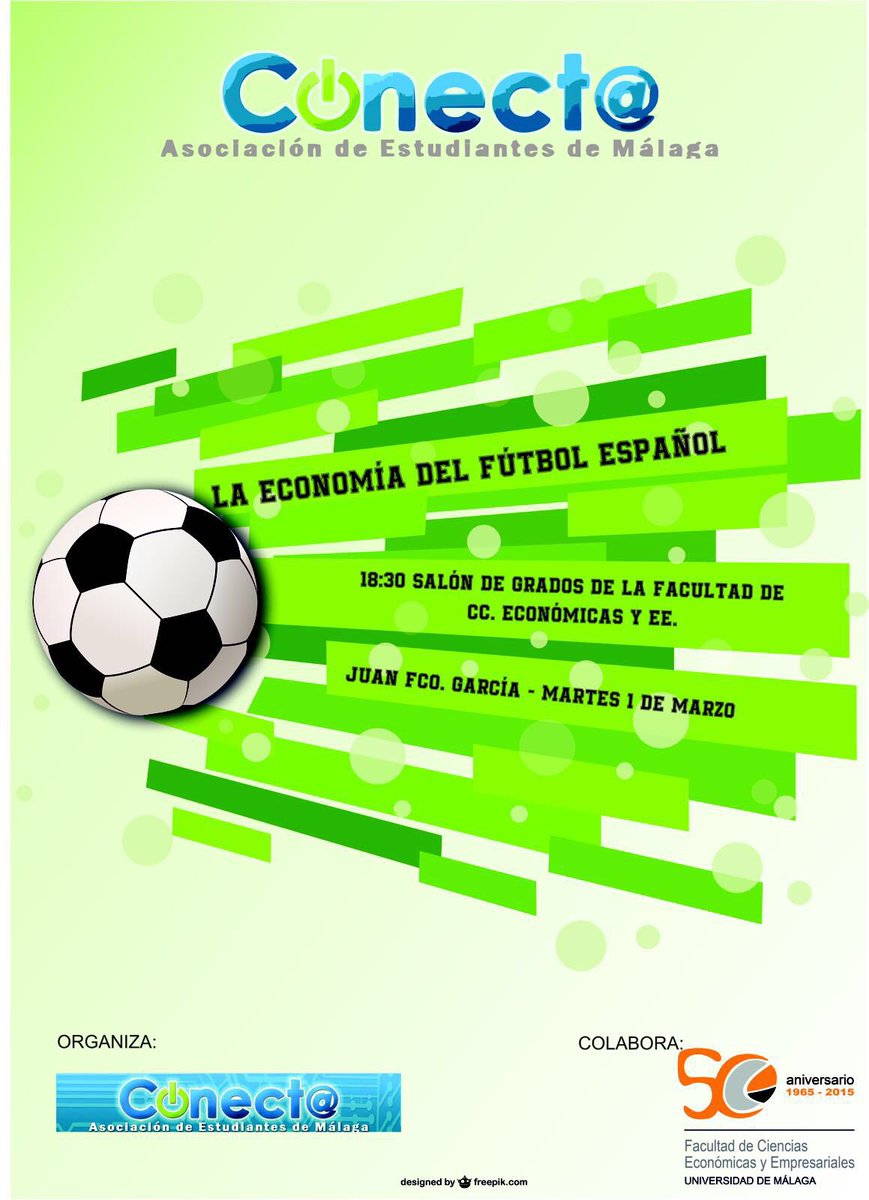 Desde <a href="/Conectamalaga/">Conecta Málaga</a> os invitamos a asistir a la charla sobre la #EconomíaDelFútbolEspañol con <a href="/juanfga/">Juan Fco. García</a> en <a href="/FCEEUMA/">Facultad Económicas</a>