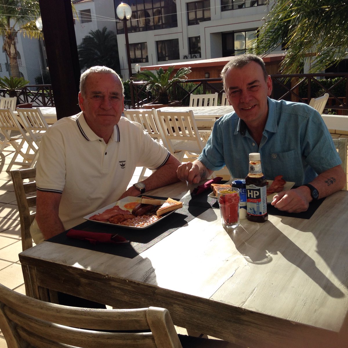 mikeflynn47's tweet photo. Good morning from Portugal my brother and myself woke to sunshine and a hearty breakfast #albefuria love this place https://t.co/7ocmN7qAQ9