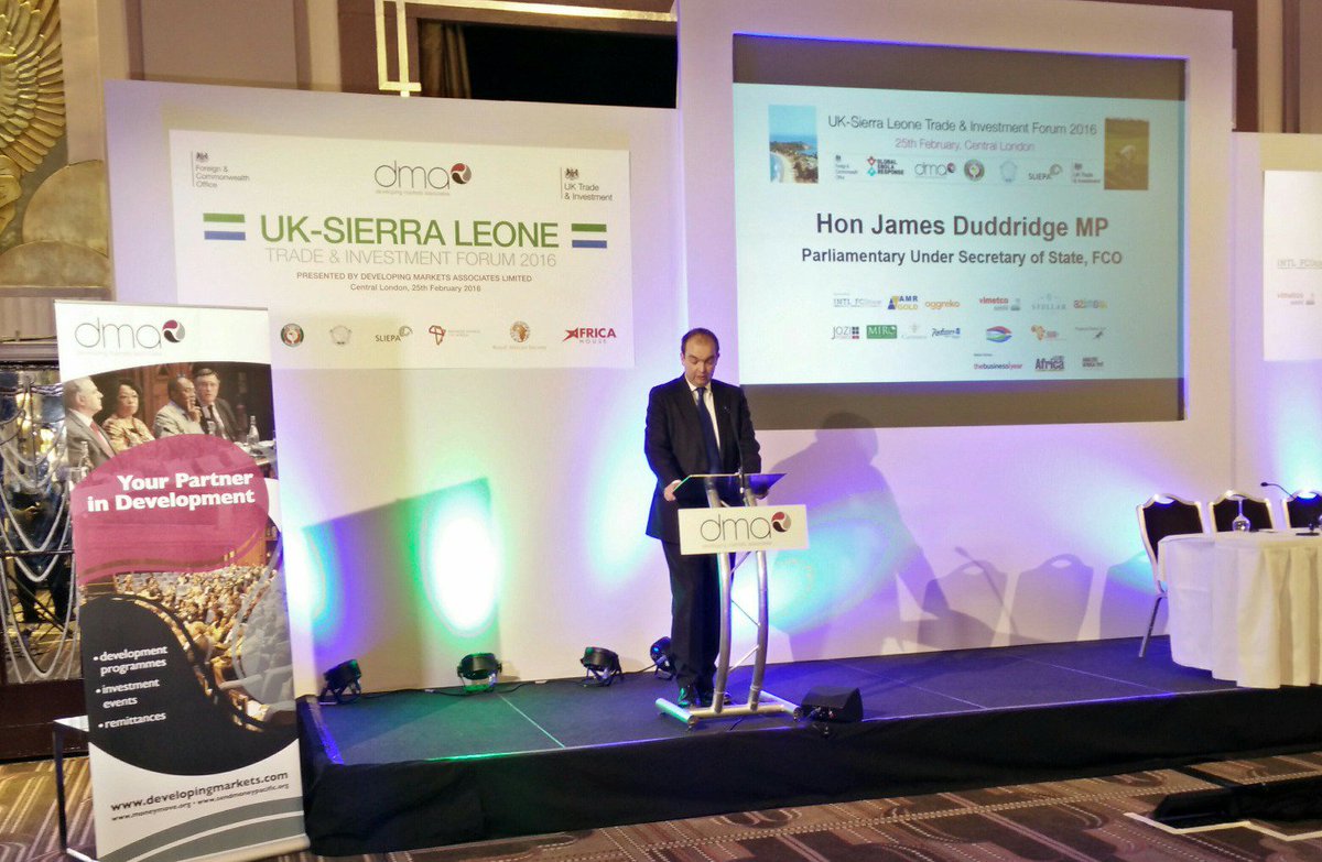 DMA_tweet's tweet photo. "The UK Govt sees enormous potential in #SierraLeone" @JamesDuddridge opens UK-Sierra Leone Forum #InvestSierraLeone https://t.co/ZvYJA55mtU