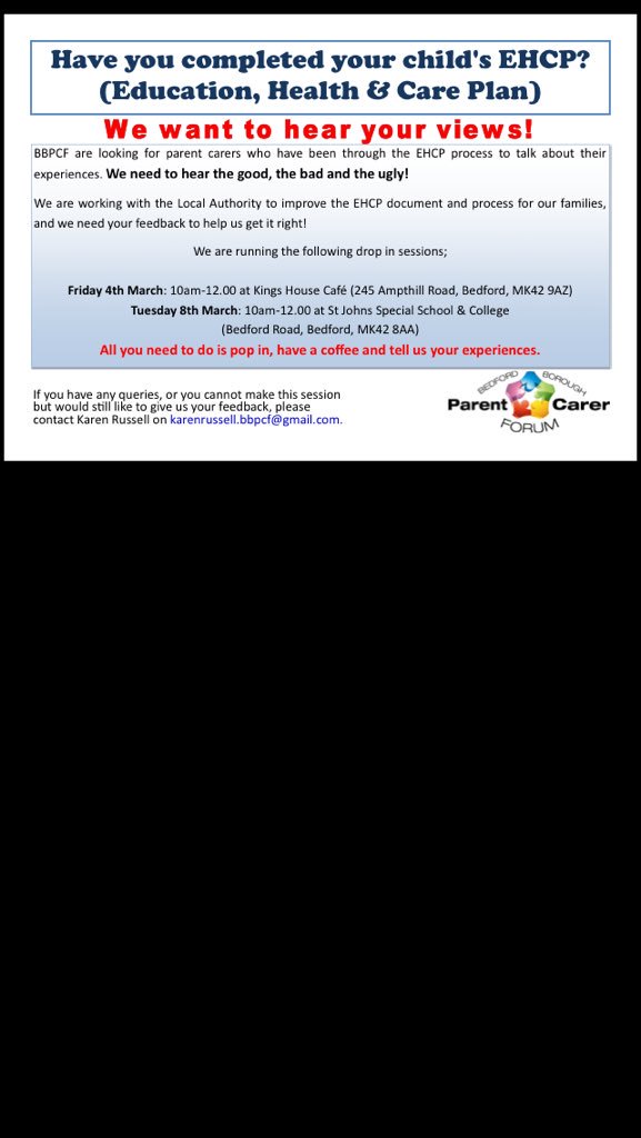 MrsCLKerridge's tweet photo. The BBC parent/carer forum invite parents/carers @CastleNewnham to talk about their experiences of the EHCP process. https://t.co/JDRS5vUge4