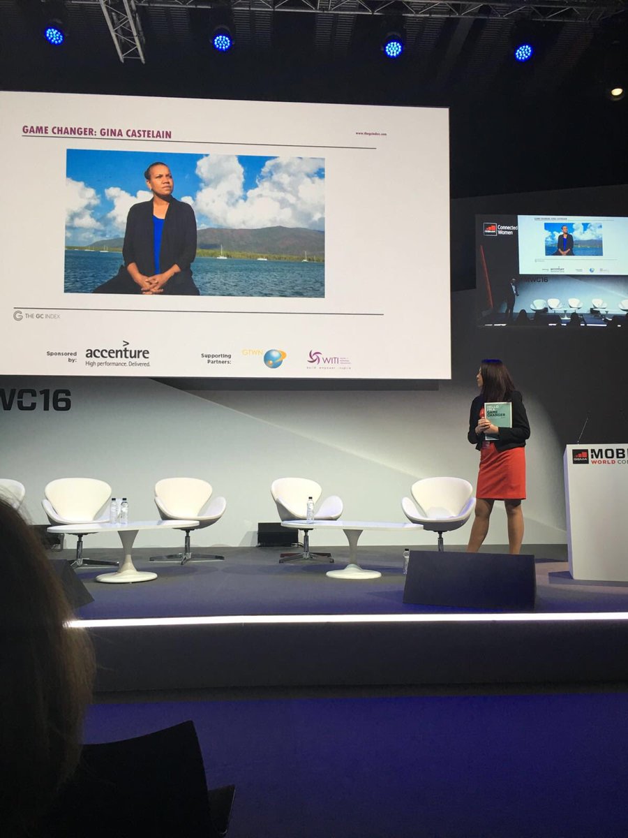GSMAm4d's tweet photo. Sarah Sanderson eg.1 "I believe that game changers are everywhere in our society" #MWC16 https://t.co/l6uFU8vD5n