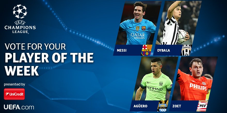 ChampionsLeague's tweet image. Who stole the #UCL show this week? Four strong candidates vie for your vote: uefa.to/1S3gGTy