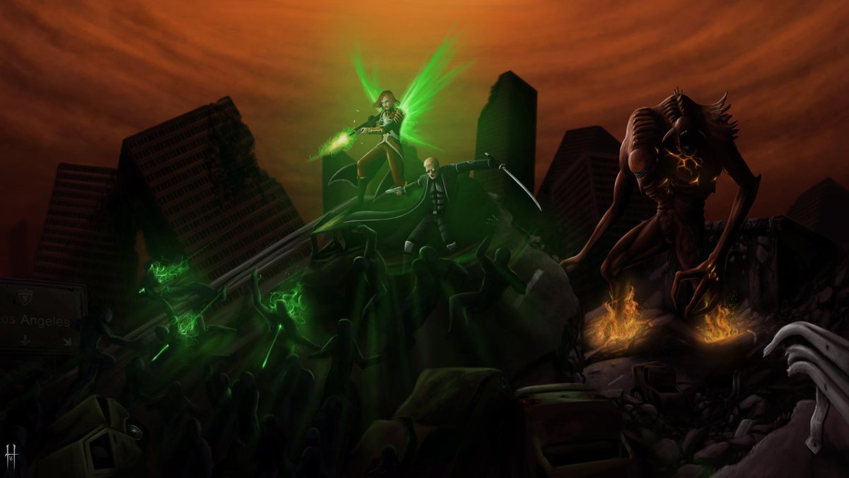 IowaBlake's tweet image. ((#OOC: "The Templar and the Black Paladin vs the Hordes of Hell,"  By the talented @HarlequinsDen #HarlsArt ))