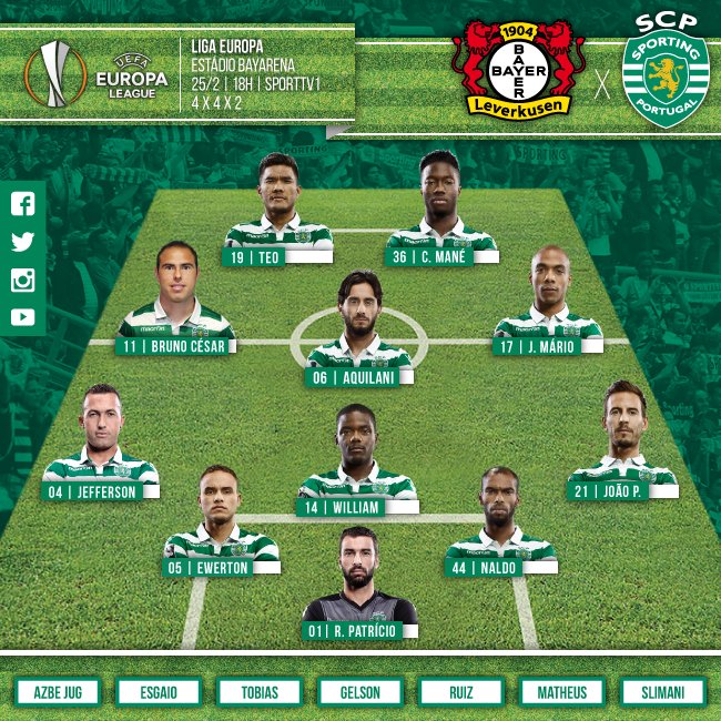 SportingCP's tweet photo. 11 inicial neste #DiaDeSporting para o jogo com o @bayer04fussball! #DiaDeSporting #UEL #B04SCP https://t.co/KK8qXhHVTk