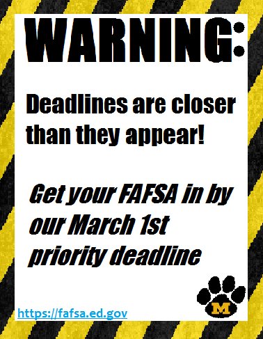 MizzouSFA's tweet photo. Only 5 days left!! Any questions call us at (573) 882-7506 or walk in to 11 Jesse Hall https://t.co/o5szvq6rbE