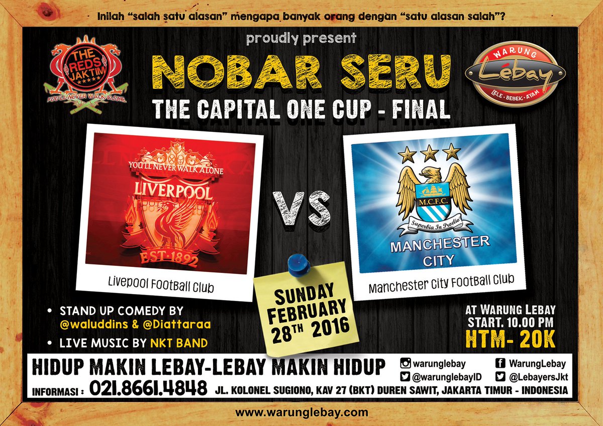warunglebayID's tweet photo. @TheRedsJakTim @LebayersJkt @waluddins @Diattaraa #Nobar COC Final ini seru n' Lebay abis. Akan ada sesuatu? Apa ya? https://t.co/UiQz0298qp