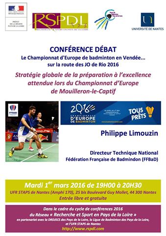 MindBodyPerf's tweet photo. Le réseau #RSPDL organise une conférence le 1 mars sur la préparation @FFBaD aux JO 2016 @UnivNantes #staps #Nantes https://t.co/IYFpOlCgi0
