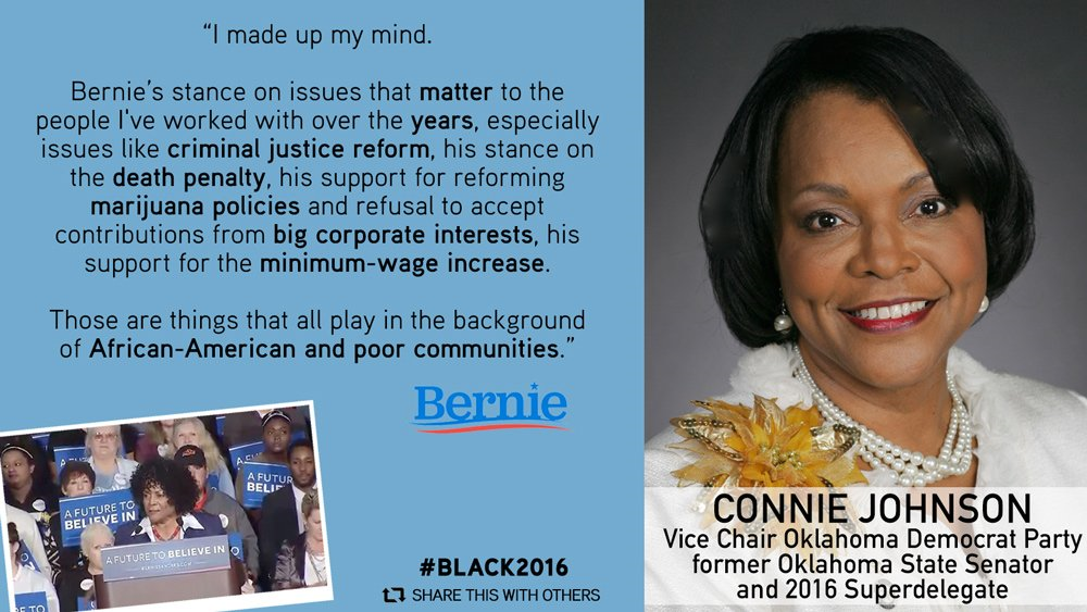 4OurRevolution's tweet photo. OK Superdelegate Connie Johnson endorses #Bernie2016!  #BLACK2016 #WhatFirewall #okpol via @Partisan2016 https://t.co/GwwrwnMtl5