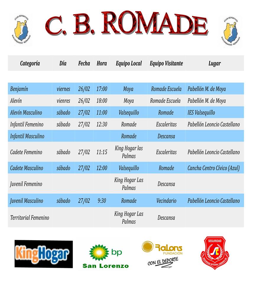 Partidos para este fin de semana, 26 y 27 de febrero