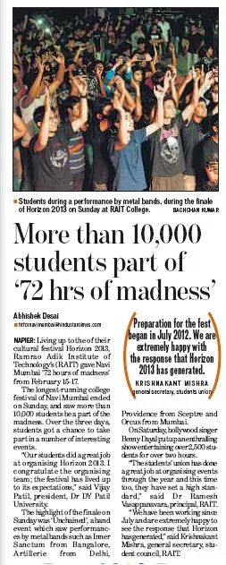 HorizonRAIT's tweet image. Article about Horizon 2013 in Hindustan Times! #Horizon2016 #3DaysOfMadness #throwback