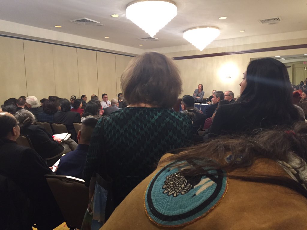 NCAI1944's tweet photo. Standing room only! Introductions are happening in the @StateDept Consultation with #TribalLeaders #ECWS2016 https://t.co/jwrnSPwyGs