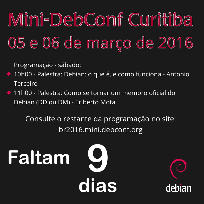 curitibalivre's tweet photo. RT @debianbrasil: Para começar bem a Mini-DebConf Curitiba 2016 teremos duas palestras de dois DD's brasileiros https://t.co/XM4cmVUjY7