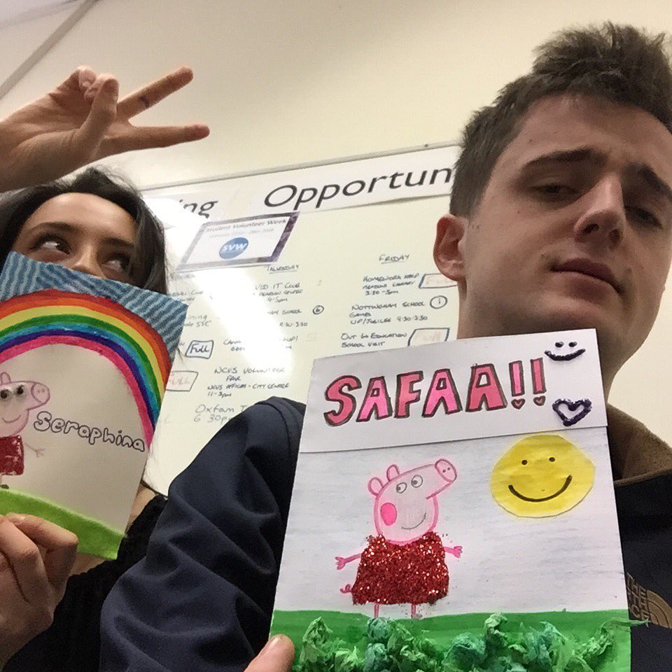 AncasterKarni's tweet photo. Amy and Matt had a great time at the SVC - making cards for Post Pals! @UoNSUVolunteer @NottsKarni #SVW2016 https://t.co/mJbUxSYfss
