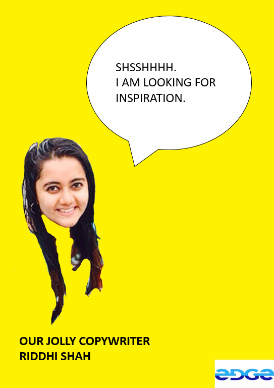 EdgeAdvt's tweet photo. Words do the talking for #copywriting head Riddhi Shah! #advertising #edge #startup #advertisingpeople #WORD https://t.co/Fn4ISuaVCm