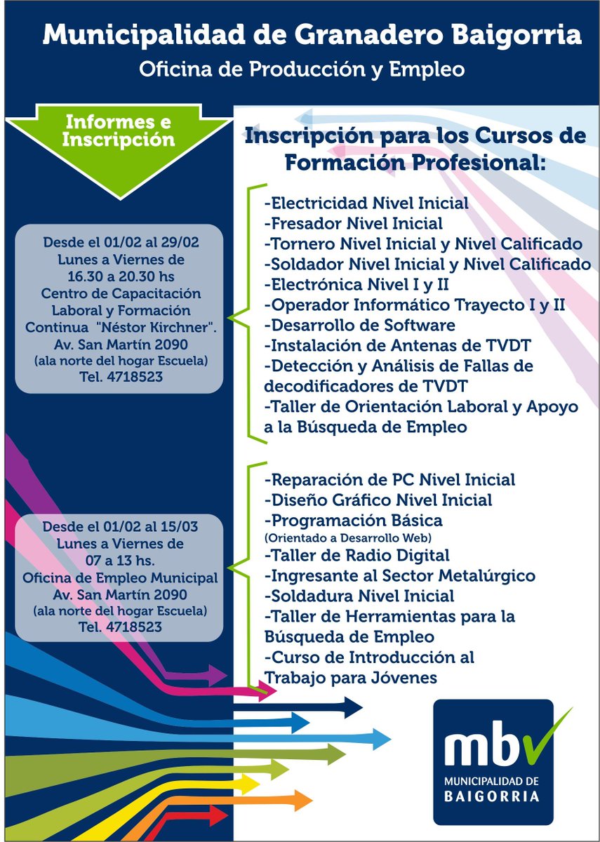 mbbaigorria's tweet photo. Anotate a los de Cursos de Formación Profesional, tenés tiempo hasta el lunes 29 de febrero https://t.co/NgYpkpYjyO