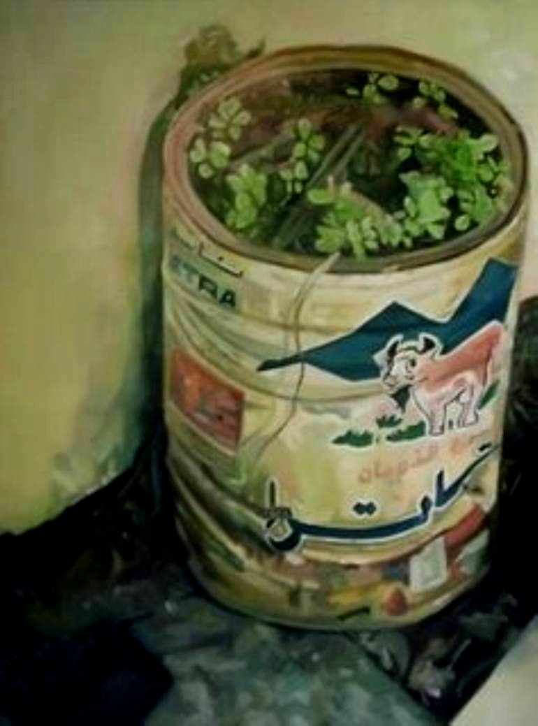ihodeib's tweet image. #painting #lebanon #milkcans #herbs grandmothers in beirut used powdered milk cans to plant herbs :)