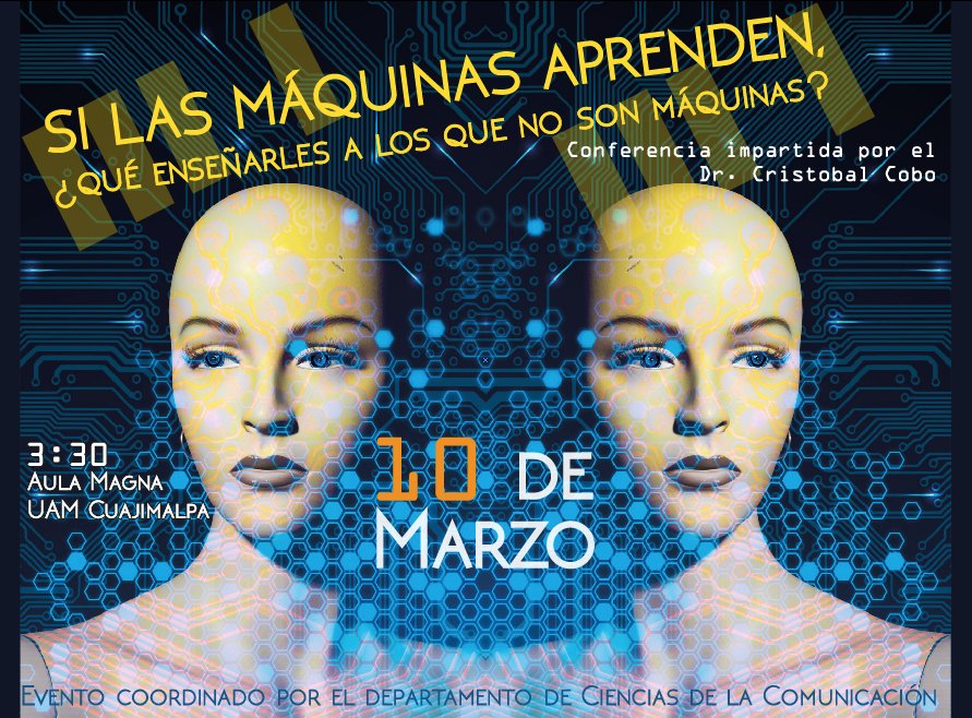 cristobalcobo's tweet photo. Ven a la charla: Si las máquinas aprenden ¿qué enseñarles...? #HumanidadesDigitales 10.03 DF
https://t.co/ooPcFWgPnk https://t.co/duqPy2HET9
