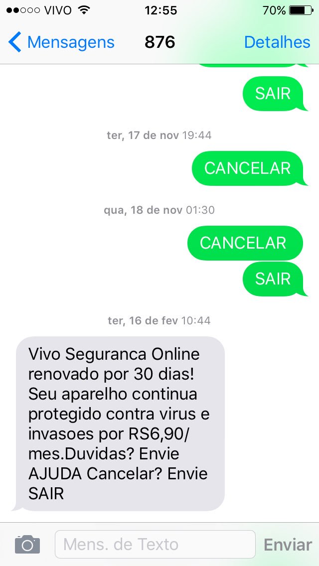 rpossoni's tweet photo. @Vivoemrede 11/2015 tive problema porque foi cobrado 2x 6,90 de mim indevidamente por um serviço que não contratei https://t.co/qT6p7VrfDe