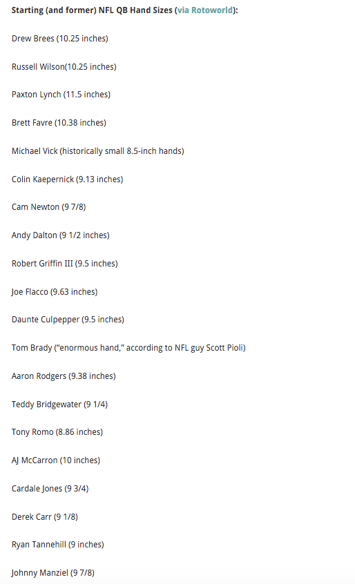 Nfl Hand Size Chart