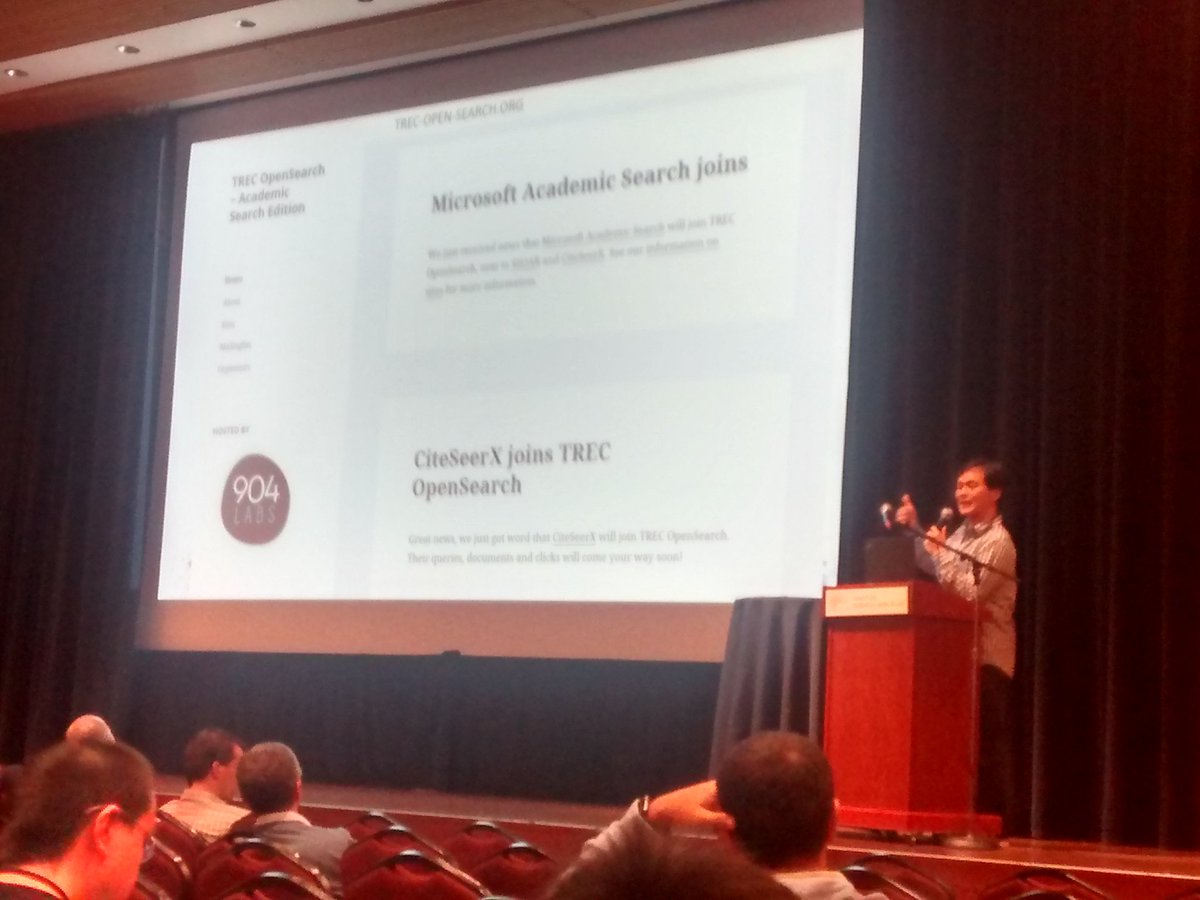 trecopensearch's tweet photo. TREC OpenSearch pitched at @wsdm2016  by @kuansanw. Join us to have your ranking systems exposed to real users! https://t.co/fSJGgkoI9M