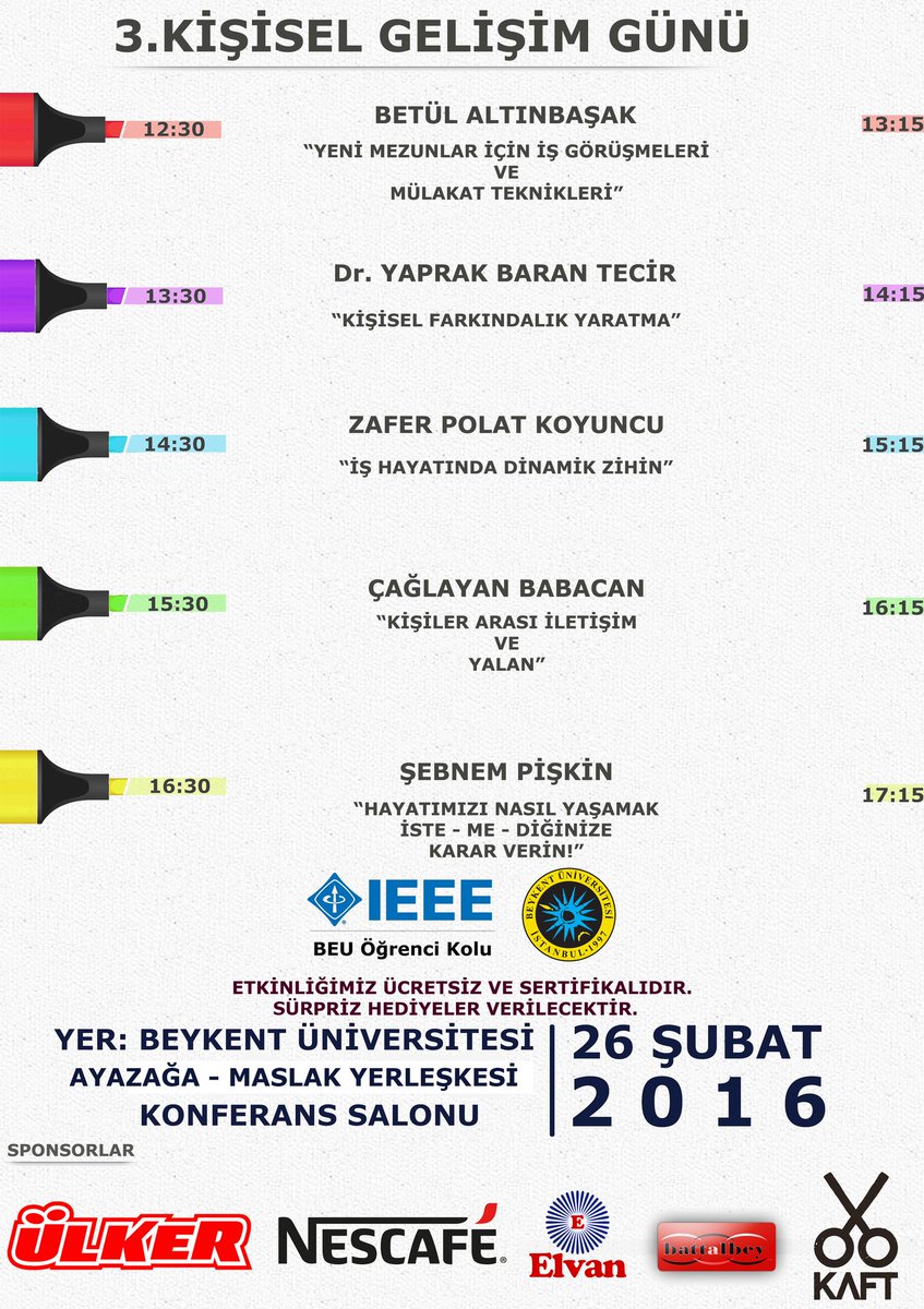 IEEE Beykent Kolu olarak yarın gerçekleştireceğimiz 3. Kişisel Gelişim Günü'ne herkesi bekliyoruz. <a href="/BeykentUnv/">İstanbul Beykent Üniversitesi</a>