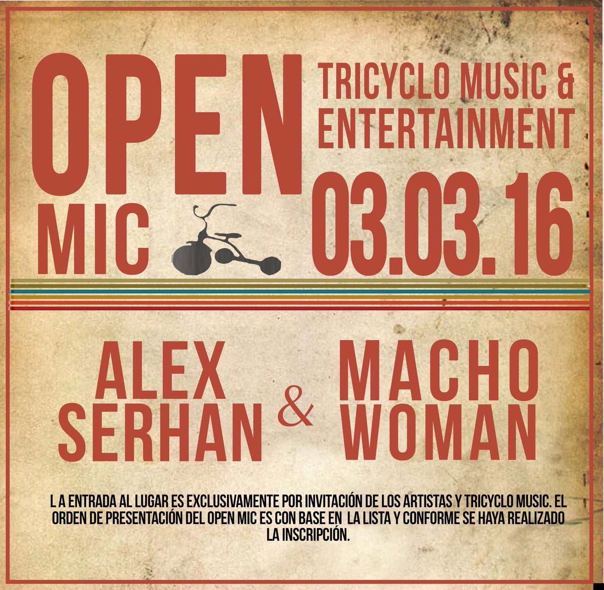 TricycloMusic's tweet photo. En una hora pases dobles para #OpenMic con @AlexSerhan y @machowomanband atentos a nuestras redes. https://t.co/XY1mXbIq1u