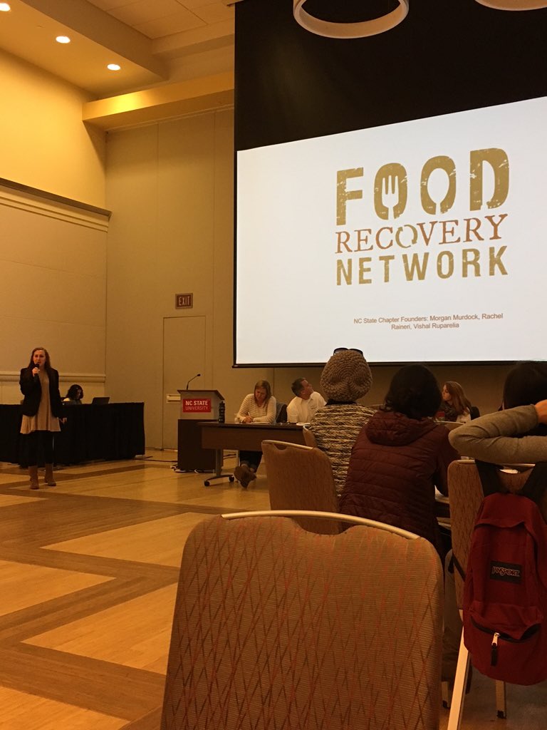 NetImpactNCSU's tweet photo. Morgan Murdock representing @FoodRecovery at the Hunger and Food Waste Forum #impacthunger #ncsu https://t.co/oEeQuAAsGg