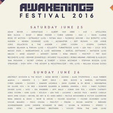 #awakenings festival 2016 lineup 👀

#awakeningsfestival #techno #amsterdam #daxj #benklock #chrisliebing #ninakravi…