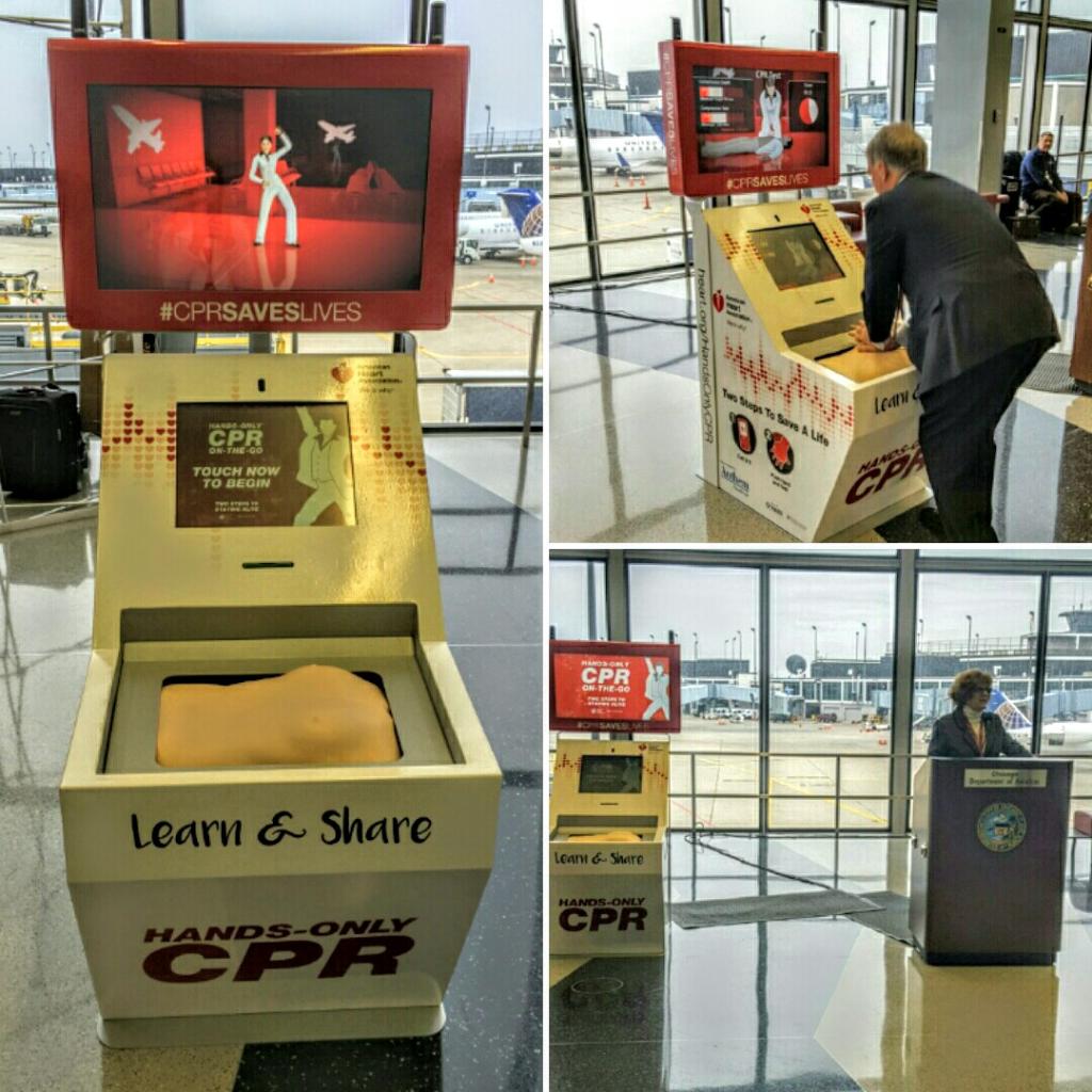 American_Heart's tweet photo. Traveling thru one of these 5 airports? Stop @ our #HandsOnlyCPR kiosk &amp; learn to save lives https://t.co/ssLSfyFAyN https://t.co/Lo6SDBzRGF
