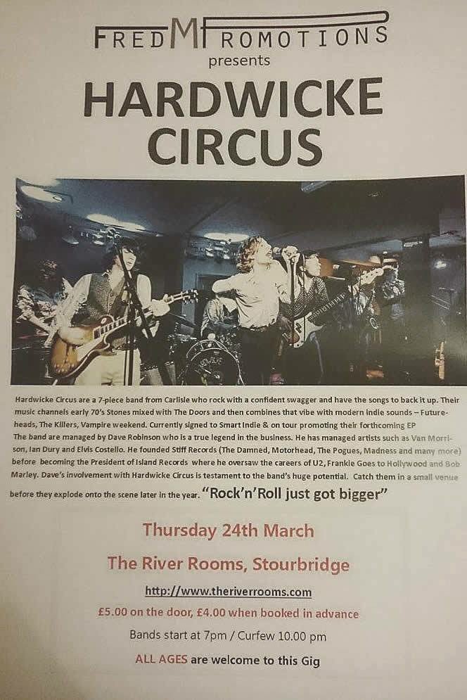 TheHartsBand's tweet photo. We are back and we are supporting the awesome @HardwickeCircus at @TheRiverRooms, see photos for details: https://t.co/92foS5mcGN
