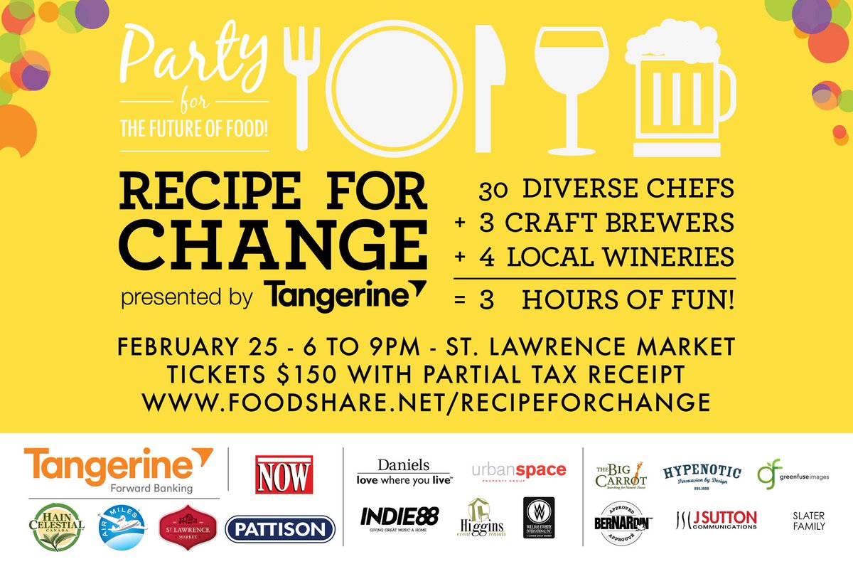 Beyond excited for <a href="/FoodShareTO/">FoodShare</a> Annual Recipe for Change TONIGHT! Last chance! #RFC16 TIX: eventbrite.ca/e/recipe-for-c…