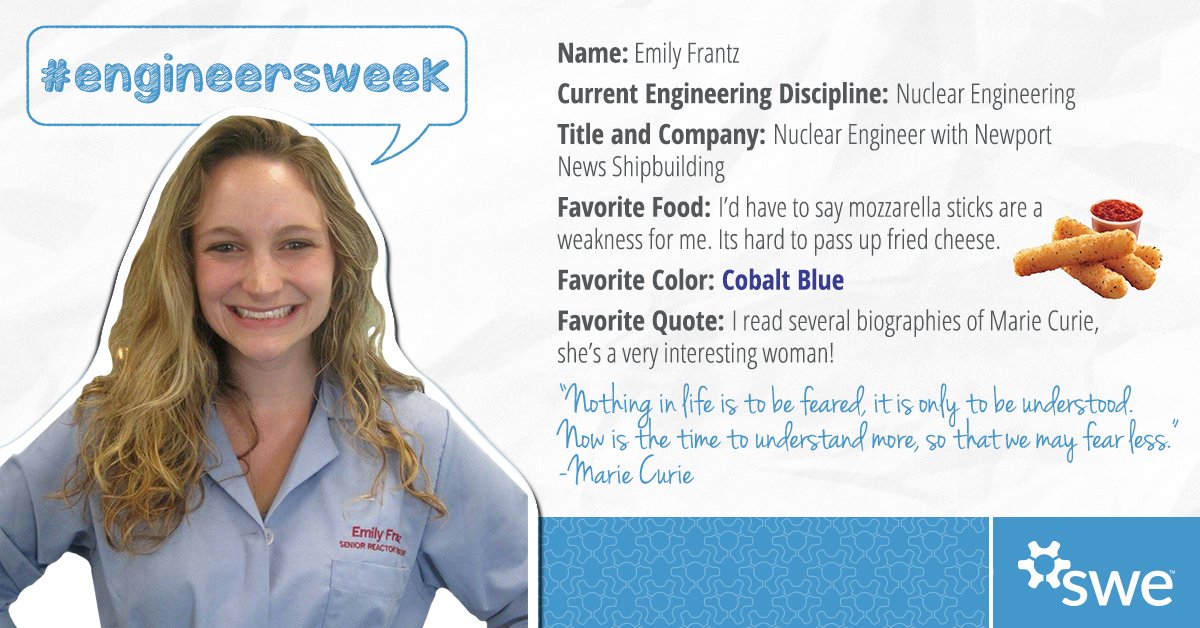 SWEtalk's tweet photo. #EWeek2016 #EngineersWeek Feature 4 — Emily Frantz's interview is on the blog: https://t.co/RsJHstAZcI. https://t.co/LuMcBTW89N