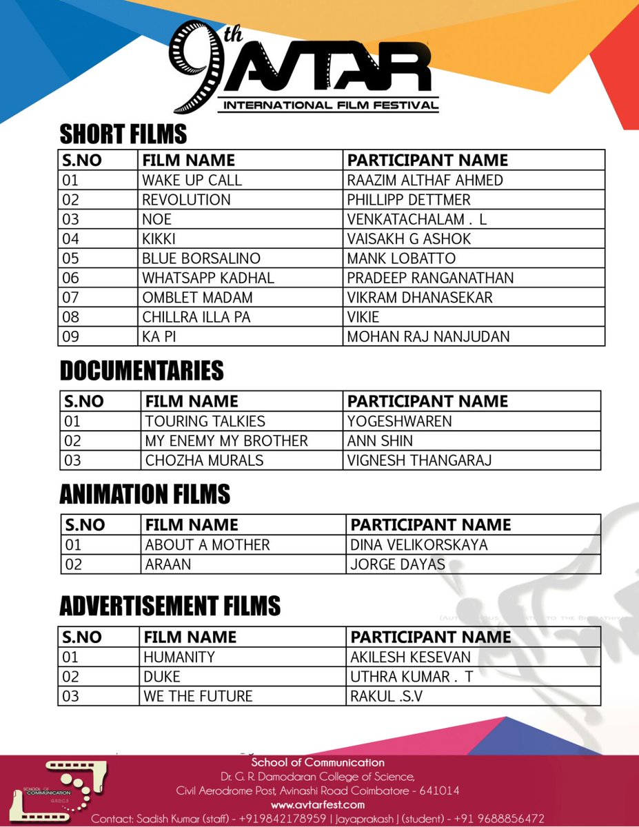 avtarOfficial's tweet photo. 🎬 9th AVTAR International Film Festival 2016 🎬 - #TheYearOfClassics 🎥 
Selected Film list #avtar2k16 https://t.co/9iWhZ5N1hK