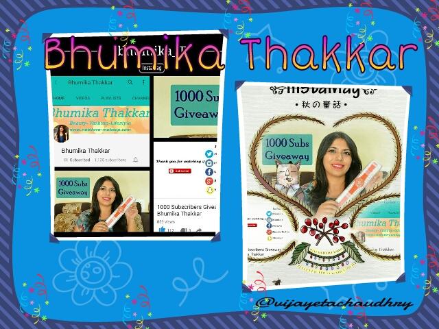 vijayetaa's tweet image. Follow @bhumika_t
Subscribe her @YouTube channel for this amazing giveaway for crossing #1subscribers
#newlovemakeup