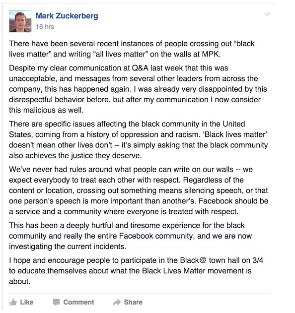 BuzzFeed's tweet photo. Facebook employees replaced “Black Lives Matter” with “All Lives Matter” on office wall https://t.co/eEDJgSitED https://t.co/YXwSarMtRY
