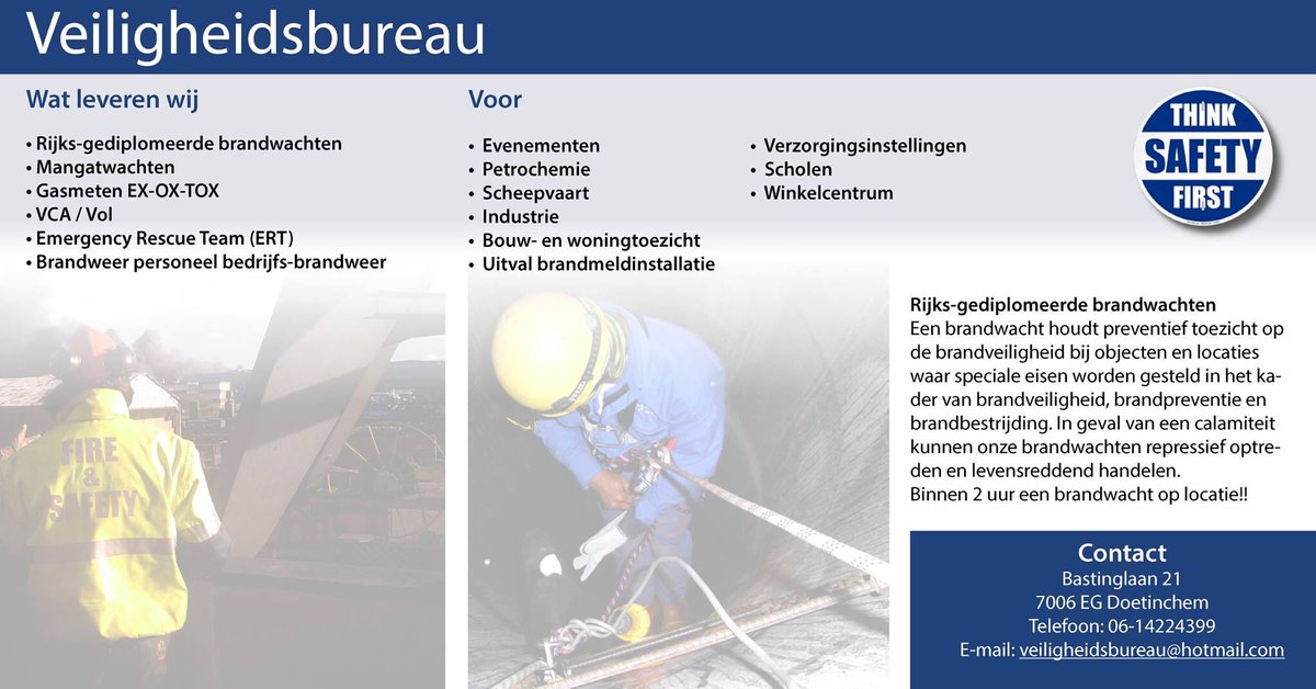 Veiligheidsbureau voor uw veiligheid tijdens brandgevaarlijke werkzaamheden of uitval BMI