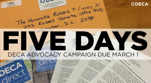 Only 5 days left to submit your #CTEMonth activities for DECA's Advocacy Campaign. bit.ly/1th953w