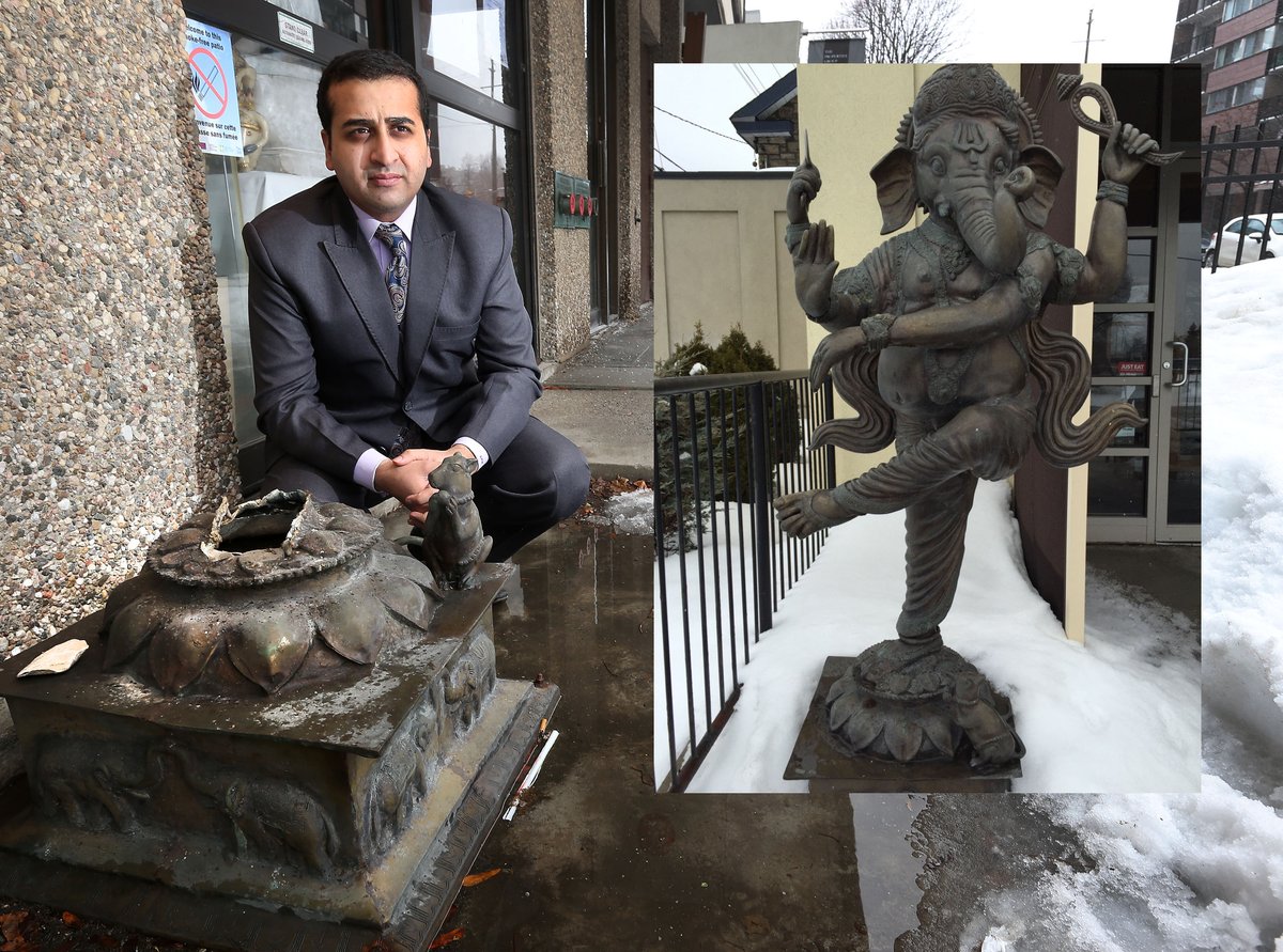 A giant 6 foot brass statue of #LordGanesh was stolen from outside the #EastIndianCompany Wednesday. #ottnews