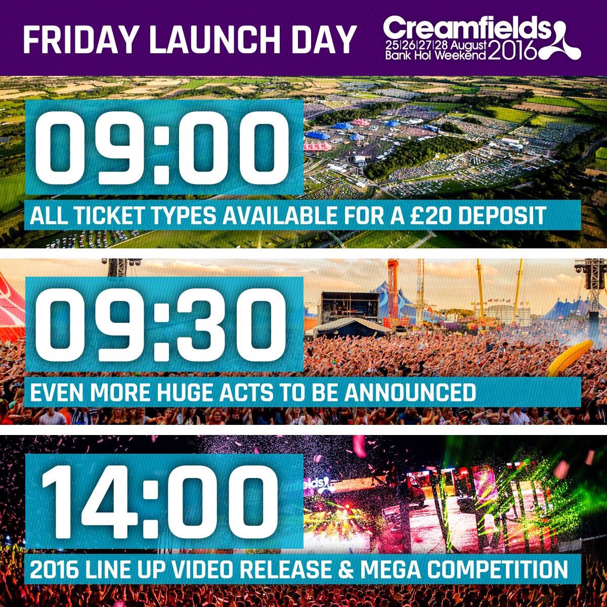 Creamfields's tweet photo. #Creamfields2016 #FridayLaunchDay #£20DepositTickets #HugeArtistAnnouncements #Lineupvideo #Megacomp #Whosin https://t.co/LnyoXhCJma
