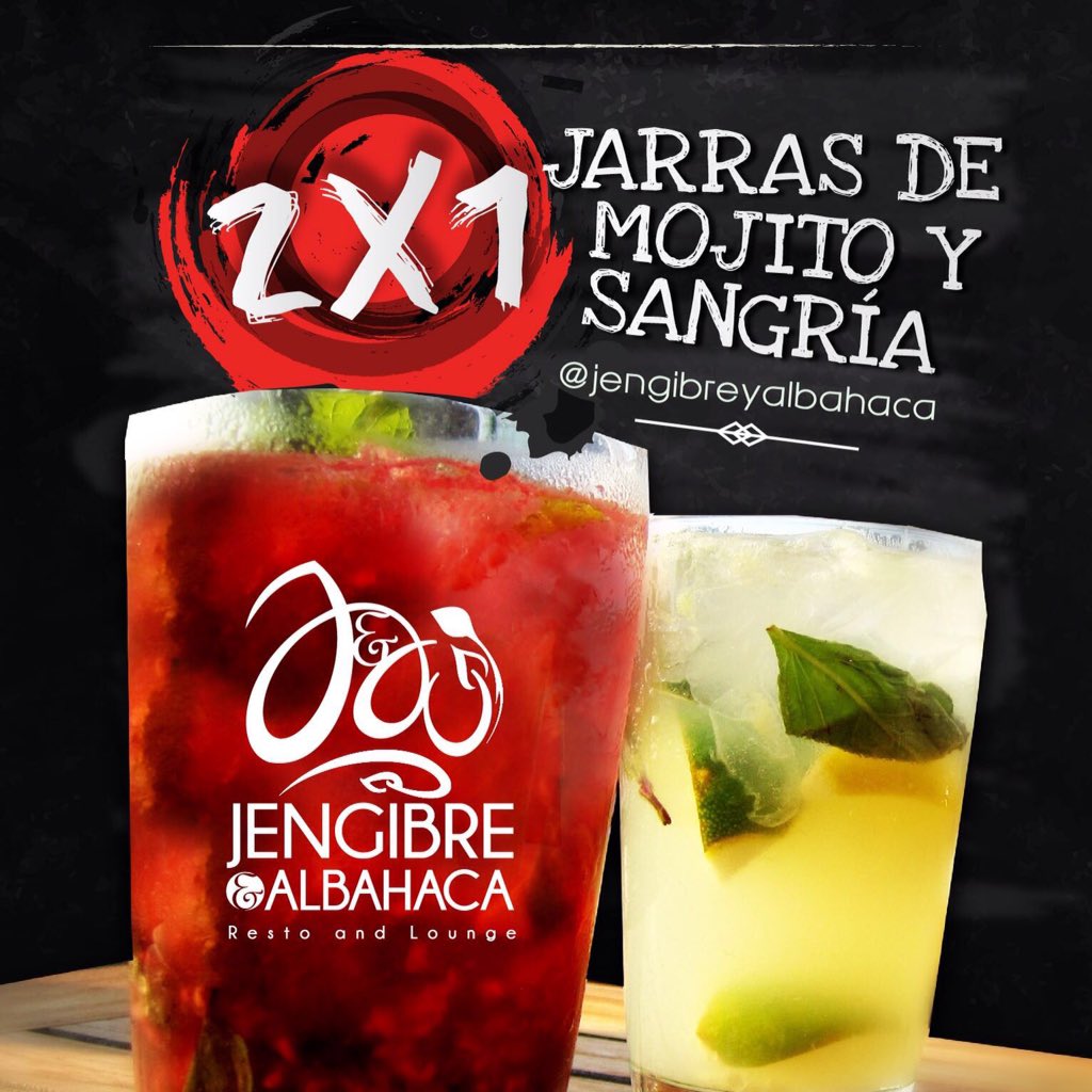 JengyAlbahaca's tweet photo. Los #Jueves también son de Jengibre y Albahaca con nuestra promo de Jarras de Mojito y Sangría 2x1. https://t.co/6tLnuH4Cvi