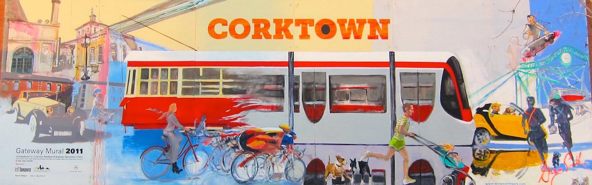 escapewithgary's tweet photo. #TTC #HappyBirthdayTTC my mural on Queen E at River St with oldest and newest Queen car in #Toronto #murals https://t.co/dbRWwluX5k