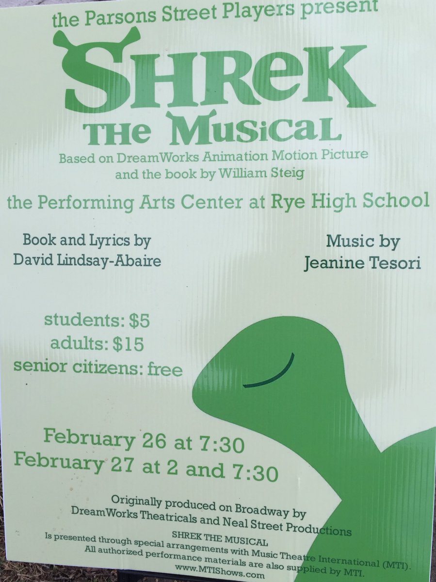 pauljdeen's tweet photo. OPENING NIGHT! RHS Parson Street Players present SHREK the Musical! TOMORROW FRI 7:30pm + SAT 2:00 &amp; 7:30pm at PAC https://t.co/wTeNcpbq82