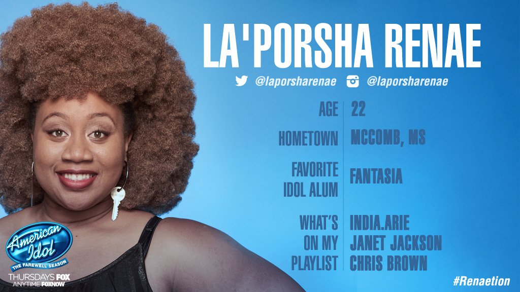 AmericanIdol's tweet photo. RETWEET to show your support for @laporsharenae! Don't forget to VOTE after the show. https://t.co/8pxd8wYc0Z #Idol https://t.co/O0CclwjtwZ