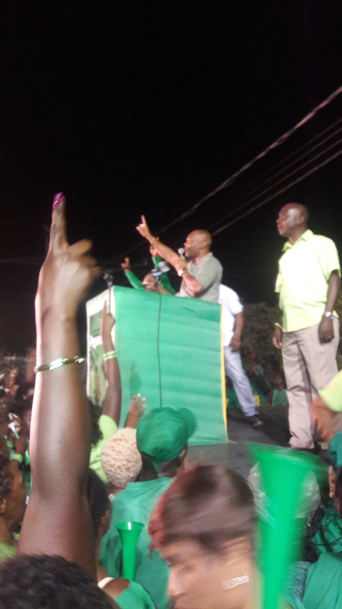 AbkaFitzHenley's tweet photo. NOW: JLP Deputy Chairman #AndreFranklin telling cheering labourites to get ready for the arrival of @AndrewHolnessJM https://t.co/Qe4FBqvZJc