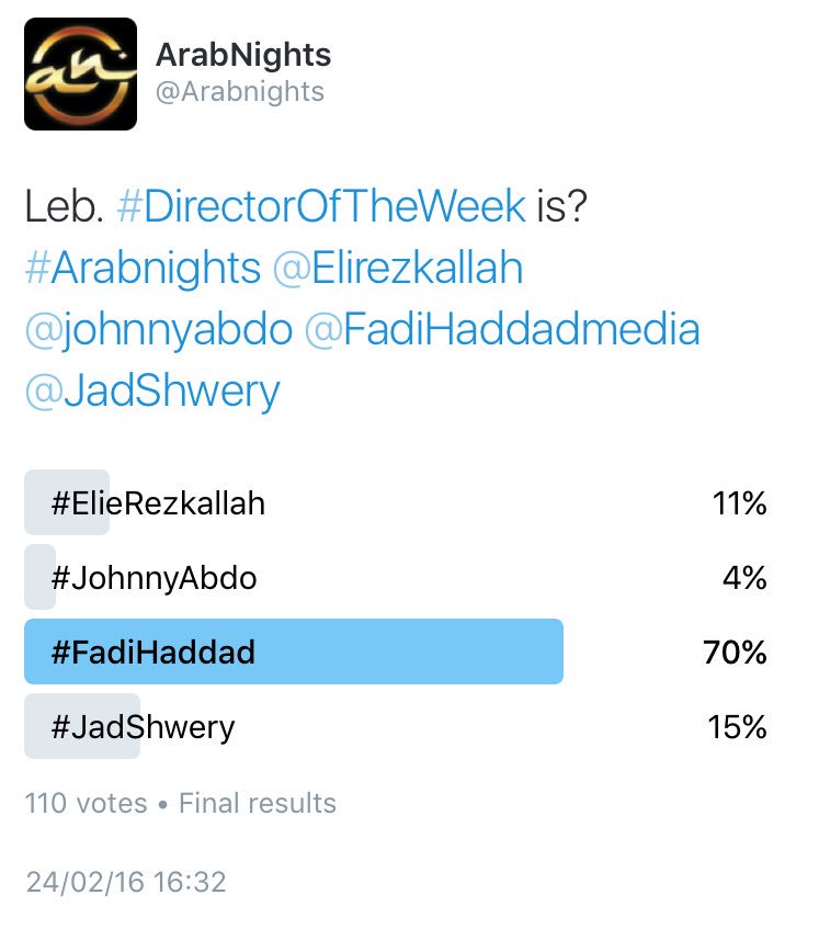 Arabnights's tweet photo. Congrats #FadiHaddad @FadiHaddadmedia #DirectorOfTheWeek👍 https://t.co/xAvd0mSvpU