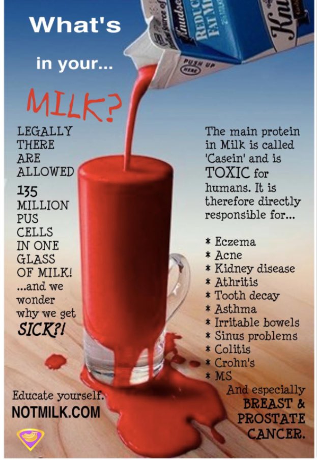 nicky_wo83's tweet photo. What you don't know is actually in cows milk. #stopdrinkingit only calfs need cows milk not humans. #govegan #vegan https://t.co/MfKwr4JqG0