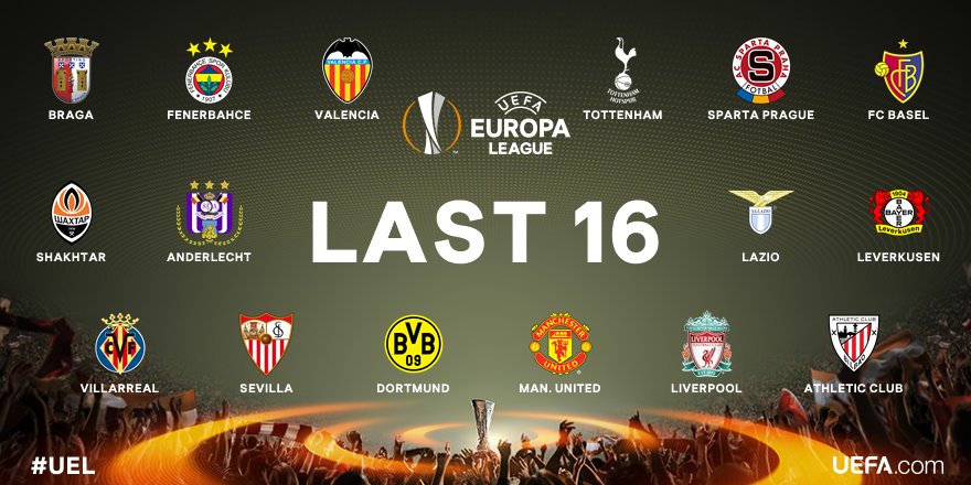 Uefa Europa League On Twitter Introducing The Uel Last 16 What A Lineup Draw Friday 13 00cet Info Https T Co Hztayiyd64 Https T Co Ekpplv6bxq