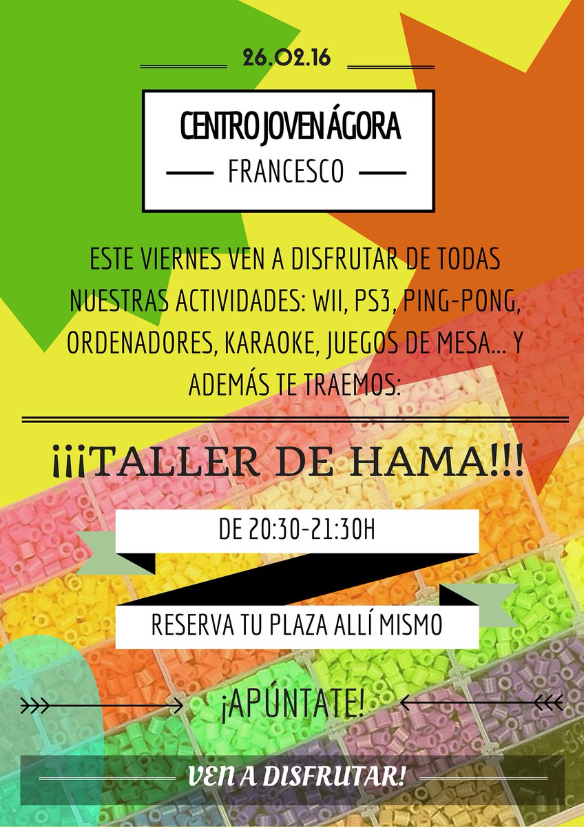 Ya nos echabas de menos... Este viernes más y mejor! Taller de hama! Venid pronto y reservad vuestra plaza!