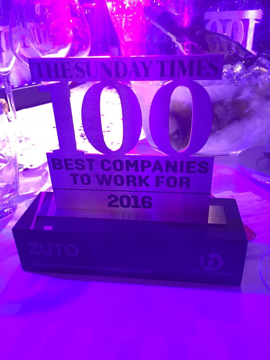 We're proud to announce that Zuto has been named 18th in the <a href="/bestcompanies/">Best Companies</a> list for 2016 #BestLists2016